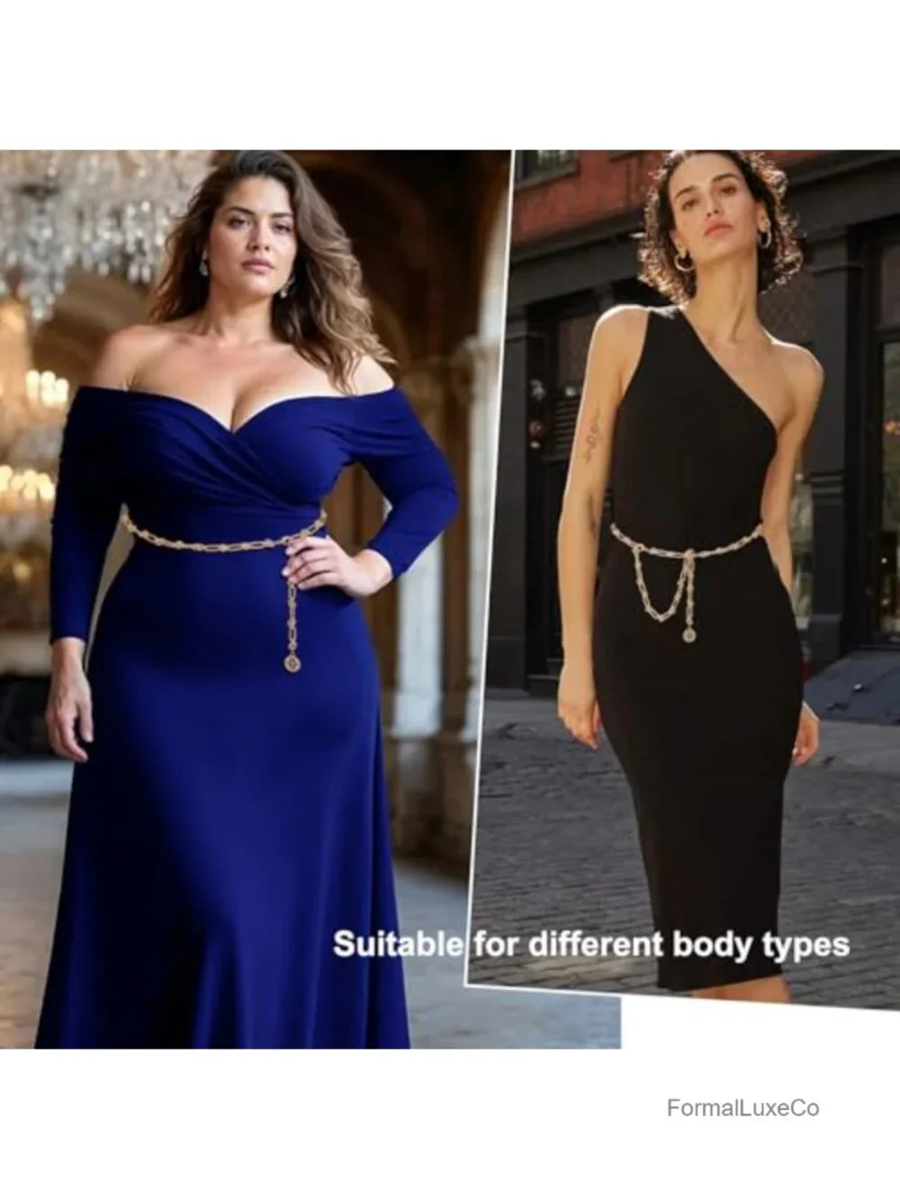 Women's Metal Waist Chain Adjustable Gold Plated Belt for Dresses Jeans